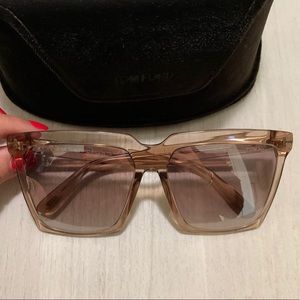 Tom Ford Beige Square Sabrina Sunglasses